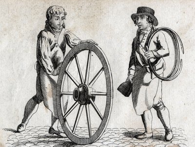 Charron med vagnshjul och lärling Gravyr sent 1700-tal. av Unknown artist