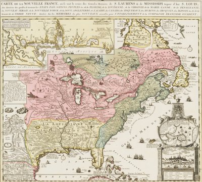 Karta över södra USA med Mississippifloden och Saint Louis, ca 1720 (tryck) av Unknown artist