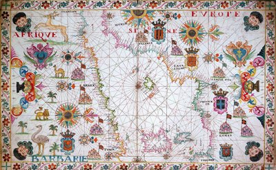 Karta över västra Medelhavet med den nordafrikanska och spanska kusten av Unknown artist