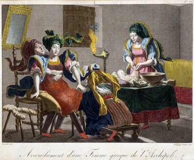 Förlossning i Grekland - gravyr, sent 1800-tal av Unknown artist