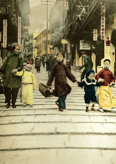 Barn på Pottinger Street i Hong Kong 1890. Kina av Unknown artist
