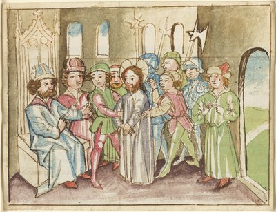 Kristus inför översteprästen Annas, från ett Plenarium av Unknown artist