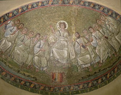 Kristus Lagstiftaren, tronande med apostlarna, San Lorenzo Maggiore, Milano (mosaik) av Unknown artist