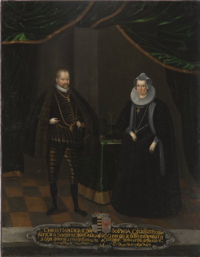 Christian I de Saxe et Sophie de Brandebourg - Porträtt av Christian I (1568-1622), kurfursten av Sachsen och Sophie av Brandenburg (1568-1622), kurfursten av Sachsen, Anonym . Olja på duk. Mått: 102,5x79 cm. Nationalmuseum Stockholm av Unknown artist
