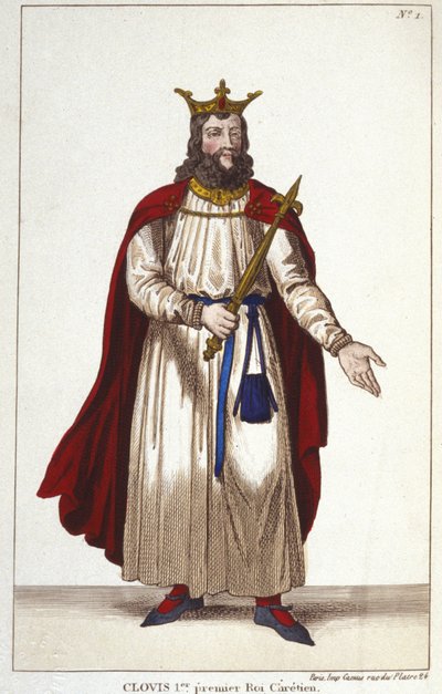 Clovis I (466-511), Frankernas kung, Merovingernas dynasti, gravyr 1830 av Unknown artist