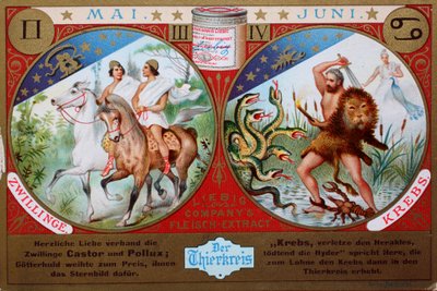 Samlarbildserie The Zodiac, maj och juni, Tvillingarna och Kräftan av Unknown artist