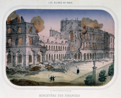 Commune de Paris: Brand vid finansministeriet (vid Tuileriernas tid) den 24 maj 1871. Gravyr från 1800-talet. av Unknown artist
