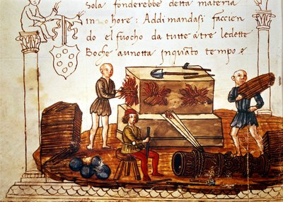 Konstruktion av en bomb (mortel) på 1400-talet. Från matematikens bok av Giuliano de 