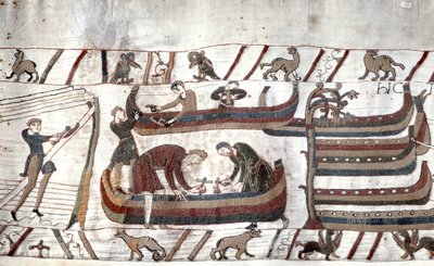 Konstruktion av fartyg på order av Guillaume - Bayeux gobeläng, känd som Broderi av drottning Mathilde av Unknown artist