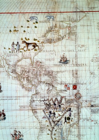 Kontinenten Amerika. Detalj av världskartan av Sebastien Cabot av Unknown artist