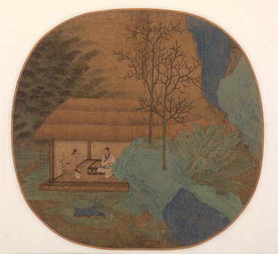 Samtal i en stuga med halmtak av Unknown artist