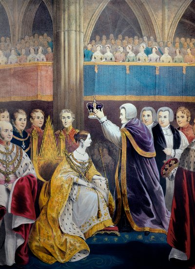 Kröning av drottning Victoria Iere av England (1819-1901) 1837. (Kröning av drottning Victoria). Litografi från 1800-talet. Milano, privat samling ©Luisa Ricciarini/Leemage av Unknown artist