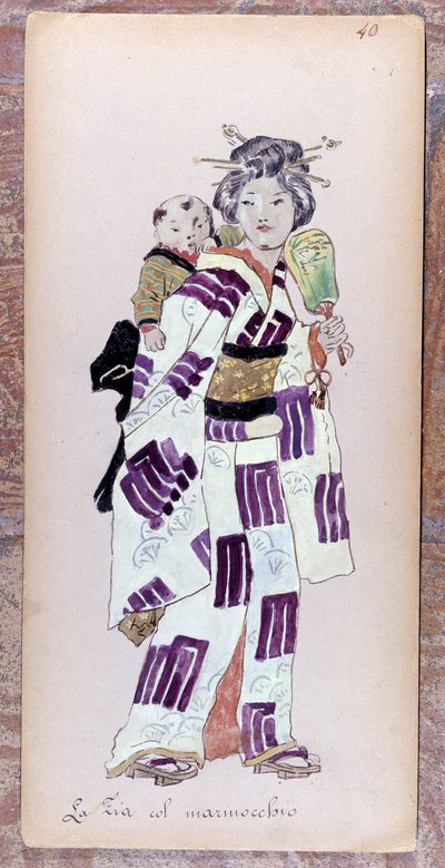 Costume de la zia con il marmocchio (Barn) för skapandet av Madame Butterfly av Giacomo Puccini 1904. Samling från Museo della Scala i Milano. av Unknown artist