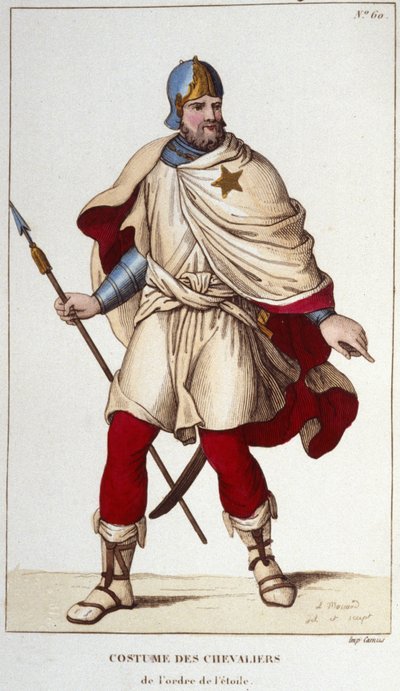 Dräkt av riddare av stjärnorden, grundad av Johannes II den gode, 1351. gravyr av 1830 av Unknown artist