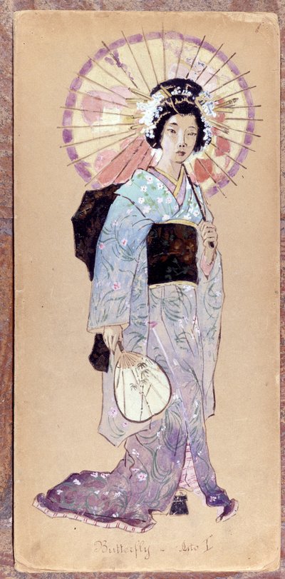 Kostym för Madame Butterfly för första akten till skapandet av Madame Butterfly av Giacomo Puccini 1904. Samling av Museo della Scala i Milano. av Unknown artist