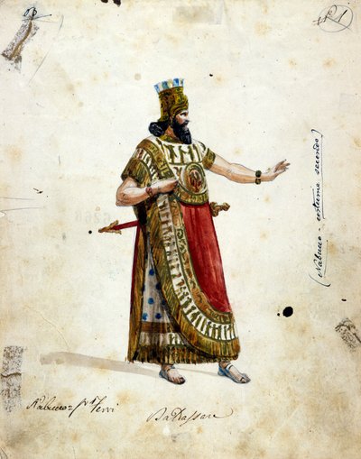 Dräkt av Nabukadnessar, kung av Babylon, i opera av Giuseppe Verdi (1813 - 1901), "" Nabucco""" först kallad "Nabucodonosor""". Musée de la Scala av Unknown artist