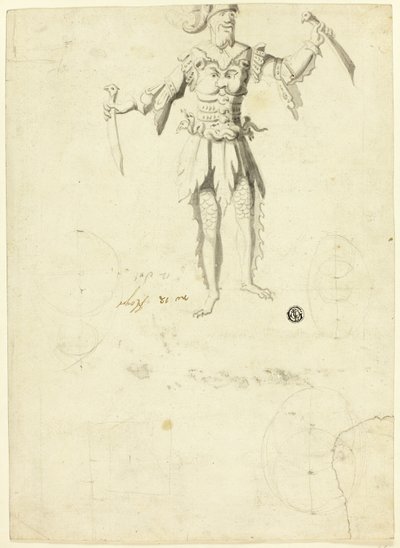 Kostymklädd man bär två svärd av Unknown artist