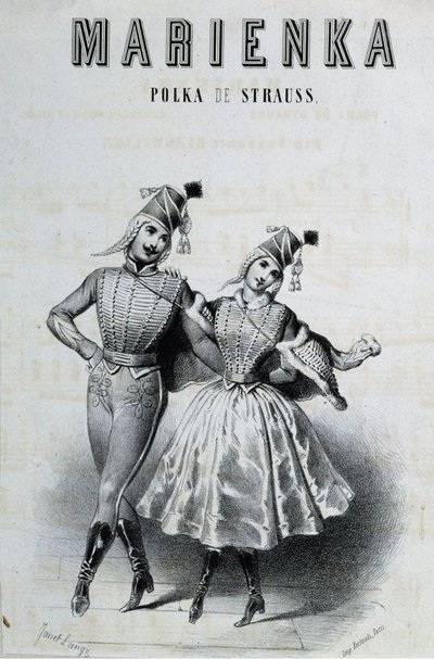 Ett par polkadansare för Strauss "Marienka", n.d. 19:e. av Unknown artist