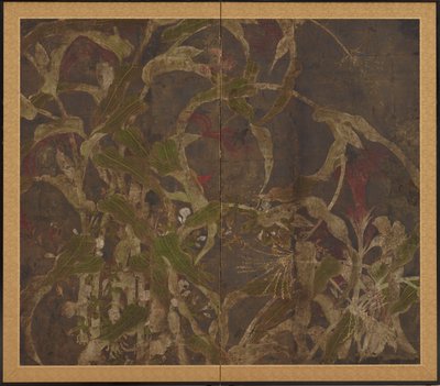 Coxcombs, majs och morning glories av Unknown artist