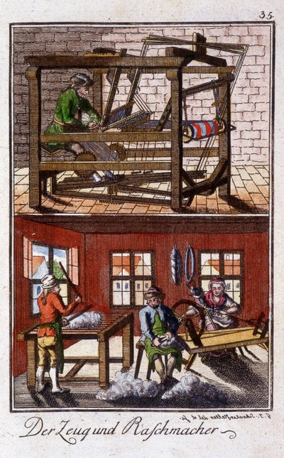 Hantverk: vävaren i sin verkstad. I "" Omfattande beskrivning av konsthantverk och workshops för unga"" av Johan Peter Vue. Ed. Nürnberg, Weigel och Schneider av Unknown artist