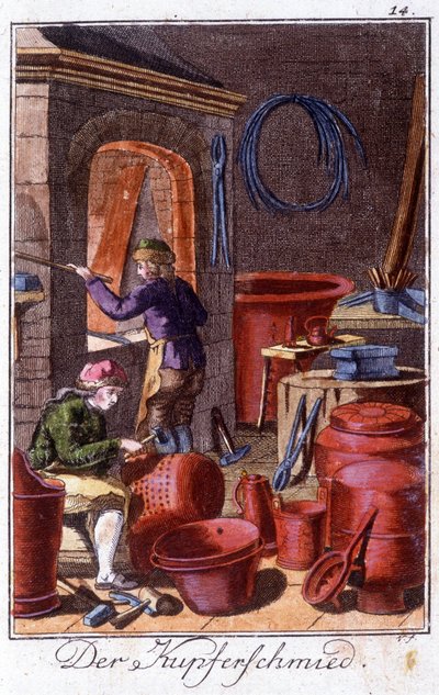 Hantverk: pannmakaren i sin verkstad. I "" Omfattande beskrivning av konsthantverk och workshops för ungdomar"" av Johan Peter Vue. Ed. Nürnberg, Weigel och Schneider av Unknown artist