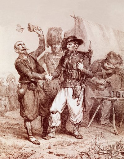 Krimkriget (1853-1856): allegori om alliansen mellan Frankrike, kungariket Sardinien och England mot Ryssland. 1854 av Unknown artist