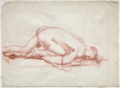 Hukande manlig naken av Unknown artist