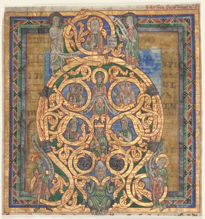Utskärning från ett antifonarium: Initial A[spiciens a longe]: Jesses träd av Unknown artist