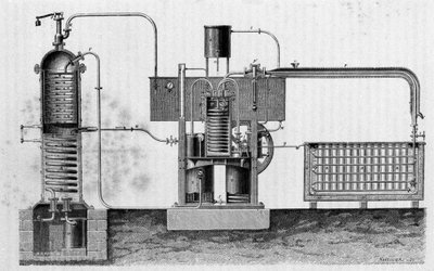 Skärning av industriell utrustning för tillverkning av is av Ferdinand Carré. Gravyr av 1800-talet. av Unknown artist