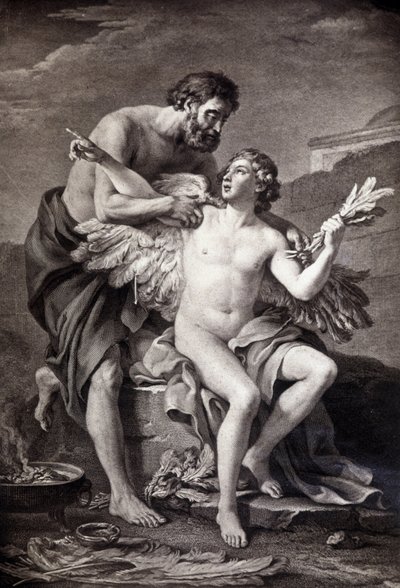 Daedalus och Ikaros. 1800-talsgravyr. av Unknown artist