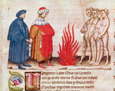 Dante och Vergilius omgivna av de fördömda själarna (från helvetet, i den gudomliga komedin) - miniatyr 1400-talet av Unknown artist