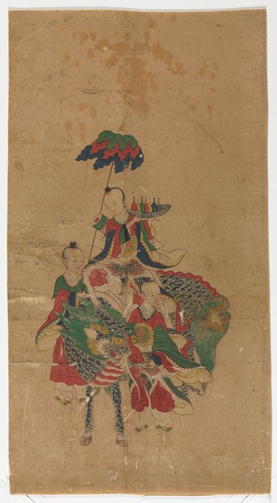 Daoist Immortal på en Qilin och två skötare av Unknown artist
