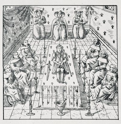 Karl IX:s död den 30 maj 1574 vid 24 år - i "" Samling av 39 figurer som representerar Frankrikes katastrofer från 1562 till 1586"" Louis Perrin imprimerie av Unknown artist