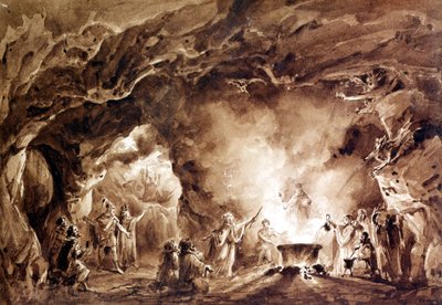 Dekor för operan "" Macbeth"" komponerad av Giuseppe Verdi (1813 - 1901). Aquatinte användes för omslaget till den första upplagan av 1847. av Unknown artist