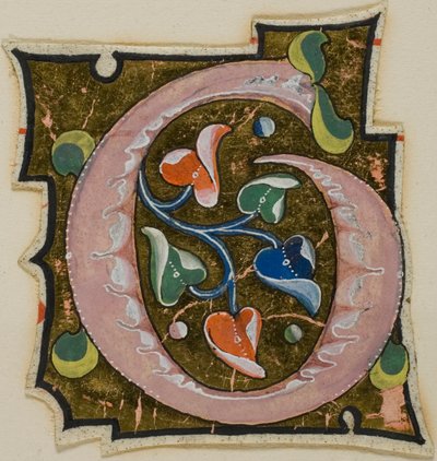 Dekorerad initial "G" i rosa med lockiga blad från ett manuskript av Unknown artist
