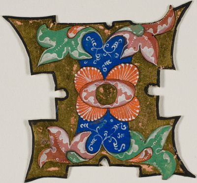 Initialbokstaven "I" dekorerad med blad från en körbok av Unknown artist