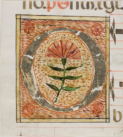 Initialen "O" dekorerad med blommor från ett manuskript av Unknown artist