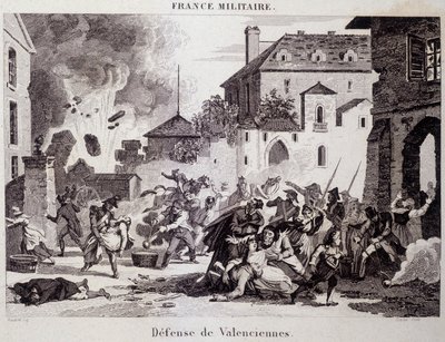 Försvar av Valenciennes (av republikanerna mot britterna och österrikarna 1794). Gravyr av 1800-talet. av Unknown artist