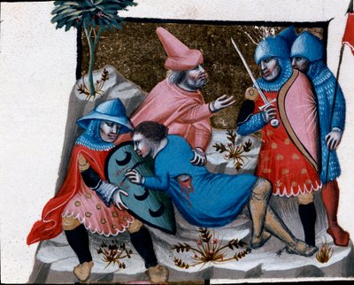Uppsägning av ett blodbrott Miniatyr hämtat från Justinian Code (Codex Justinianus), en samling lagar och institutioner publicerade under den romerske kejsaren Justinian I av Bysans (483-565) av Unknown artist