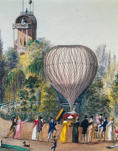 Avgång av luftballong, akvarell, Wien, Österrike av Unknown artist