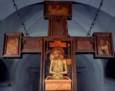 Deploration (Deposition) Anonym trämålning på baksidan av ett kors. 1400-talet Varazze, Cappella del Castello Invrea Italien av Unknown artist