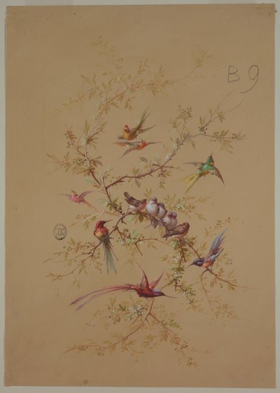 Design för tapeter och textil: Blommor och fåglar av Unknown artist