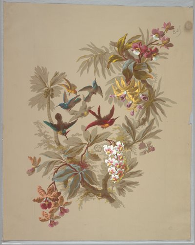 Design för tapeter och textilier: Blommor och fåglar av Unknown artist