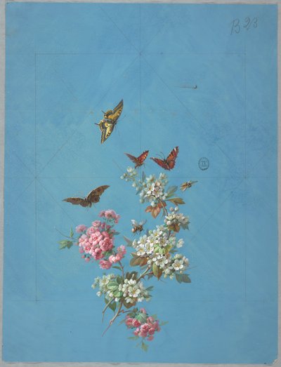 Design för tapeter och textilier: Blommor och fjärilar av Unknown artist