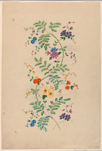 Design för en vertikal Rinceau för ett vävt tyg av Unknown artist