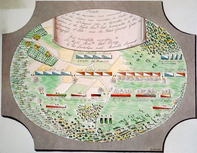 Diagram över stridslinjerna i slaget vid Camden, South Carolina, den 16 augusti av Unknown artist