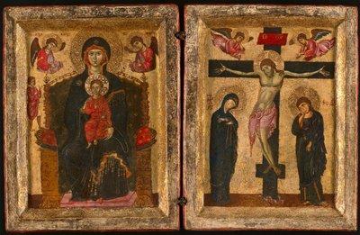Diptyk av Jungfru Maria med barnet på tronen och korsfästelsen av Unknown artist