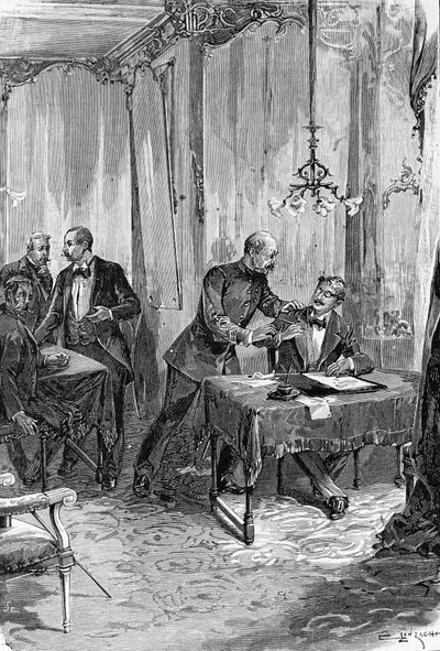 Dreyfus fall. Arrestering av kapten Alfred Dreyfus den 15/10/1894 efter diktat. av Unknown artist