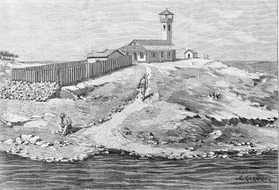 Dreyfusfall: Kapten Alfred Dreyfus (1859 - 1935) deporterad till Devil Island (1895 - 1899) i Guyana. Gravyr. av Unknown artist