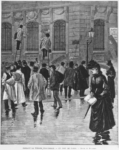Under valperioden, i Paris; affischklistermärken under valet den 27 januari 1889, som kulminerade i bagerikampanjen - Musee Carnavalet. av Unknown artist